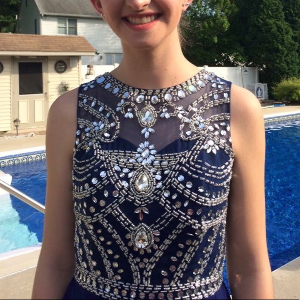 Retro Style Navy Prom Dress - Picture 2 of 3